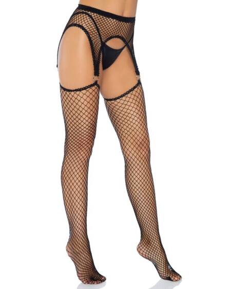 LEG AVENUE - INDUSTRIAL NET STOCKINGS WITH O RING ATTACHED GARTER BELT ONE SIZE