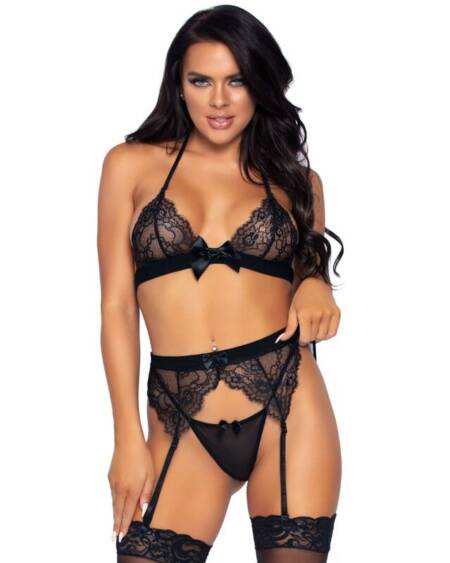 LEG AVENUE - THREE PIECES SET TOP, GARTER BELT AND G-STRING