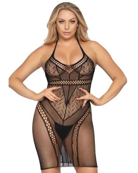 LEG AVENUE - MULTI NET MINI DRESS ONE SIZE - BLACK