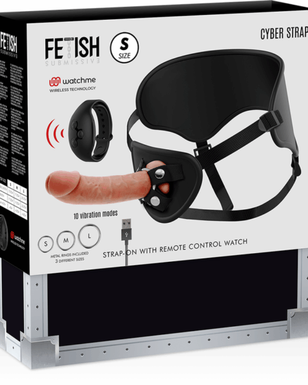 FETISH SUBMISSIVE CYBER STRAP - HARNESS WITH REMOTE CONTROL DILDO WATCHME S TECHNOLOGY
