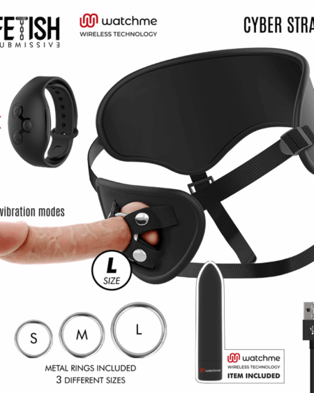 FETISH SUBMISSIVE CYBER STRAP - HARNESS WITH DILDO AND BULLET REMOTE CONTROL WATCHME L TECHNOLOGY