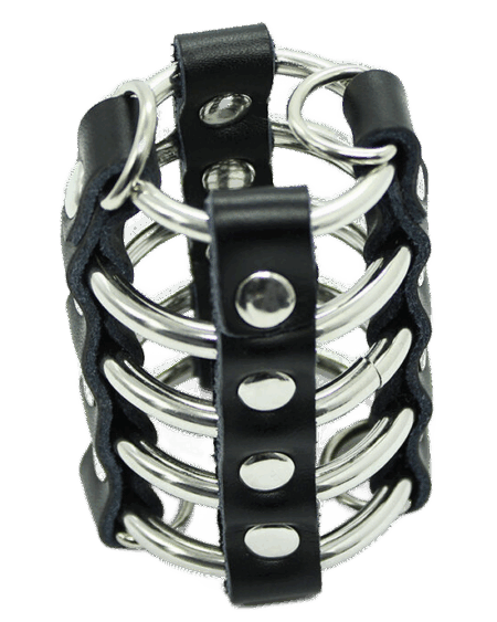 OHMAMA FETISH - PENIS CAGE WITH METAL RINGS AND LEATHER STRAPS