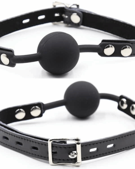 OHMAMA FETISH - SILICONE BALL GAG WITH LEATHER BELT (PADLOCK INCLUDED)