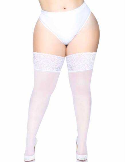 LEG AVENUE - PLUS SIZE STAY UP SHEER WHITE