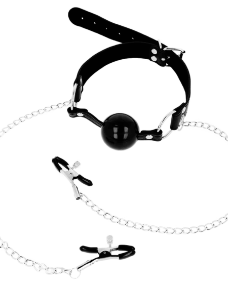 OHMAMA FETISH BLACK BALL GAG WITH NIPPLE CLAMPS