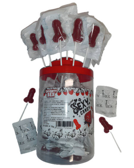 DIABLO PICANTE - 50 STRAWBERRY  CHERRY CANDY PENIS LOLLIPOP 50 UNITS