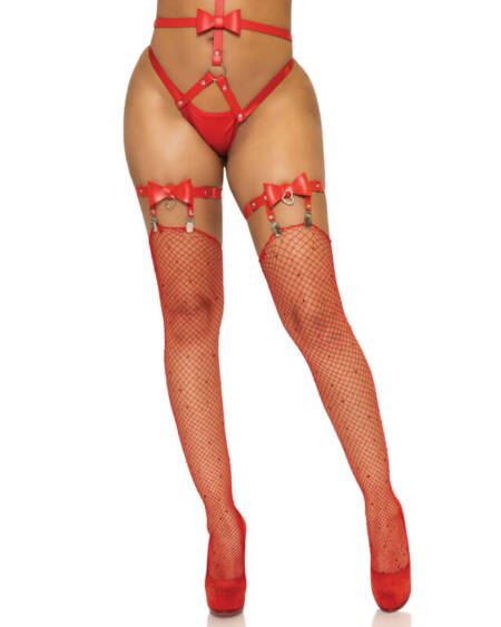 LEG AVENUE - VEGAN LEATHER TIGH HIGH GARTER ONE SIZE - RED