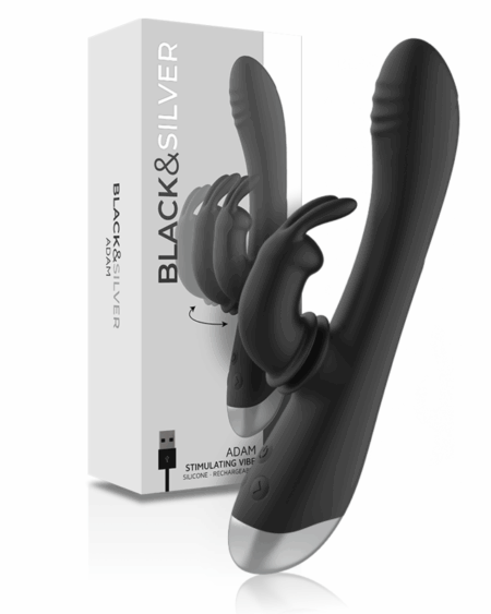 BLACKSILVER - DJ. ADAM RECHARGEABLE SILICONE RABBIT STIMULATOR BLACK