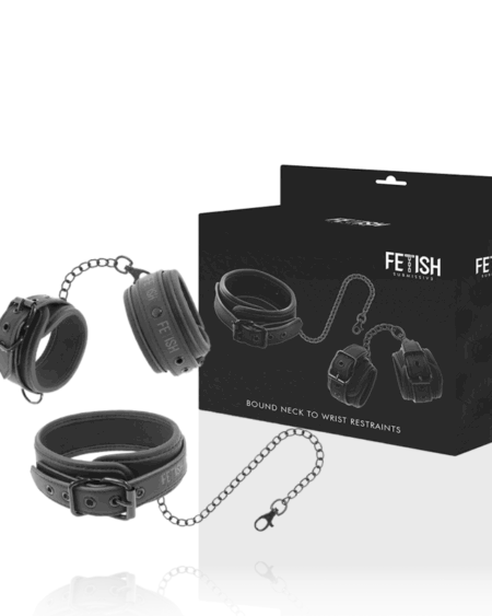 FETISH SUBMISSIVE - VEGAN LEATHER NECKLACE AND HANDCUFFS WITH NOPRENE LINING