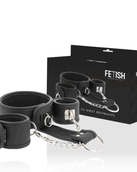 FETISH SUBMISSIVE - VEGAN LEATHER NECKLACE AND HANDCUFFS WITH NOPRENE LINING