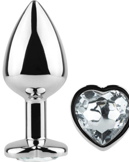 SECRETPLAY - METAL BUTT PLUG CLEAR CRYSTAL HEART SMALL SIZE 7 CM