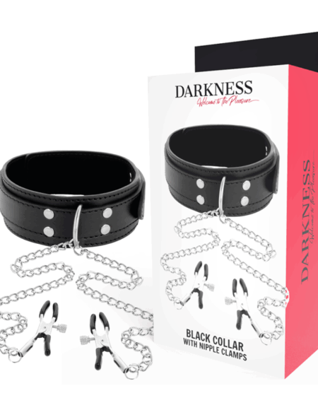 DARKNESS - COLLAR WITH NIPPLE CLAMPS BLACK