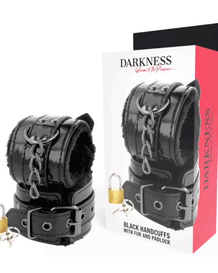 DARKNESS - BLACK ADJUSTABLE LEATHER HANDCUFFS WITH PADLOCK