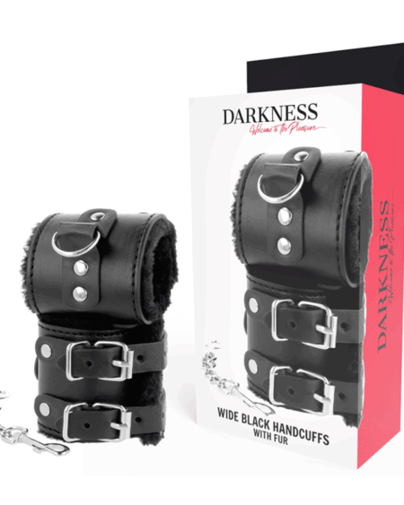 DARKNESS - BLACK ADJUSTABLE LEATHER HANDCUFFS WITH LINING