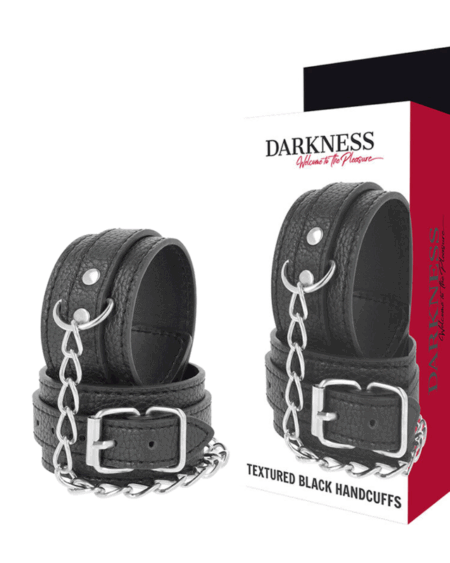 DARKNESS - BLACK TEXTURED LEATHER HANDCUFFS