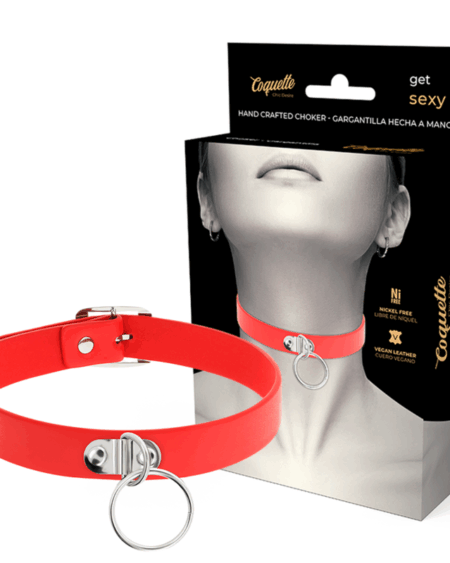 COQUETTE CHIC DESIRE - RED VEGAN LEATHER NECKLACE WOMAN FETISH ACCESSORY