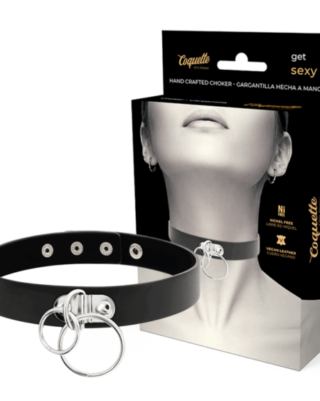COQUETTE CHIC DESIRE - DOUBLE RING VEGAN LEATHER CHOKER