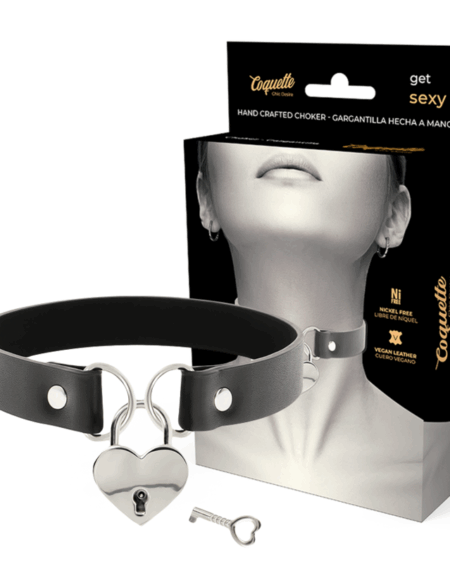 COQUETTE CHIC DESIRE - VEGAN LEATHER NECKLACE WITH HEART ACCESSORY WITH KEY