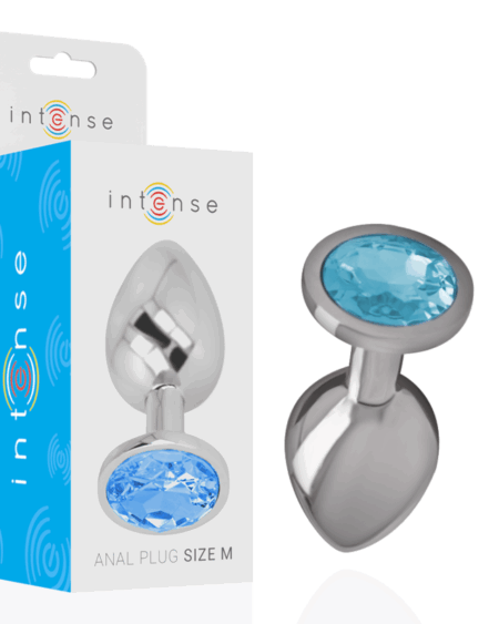 INTENSE - ALUMINUM METAL ANAL PLUG WITH BLUE GLASS SIZE M