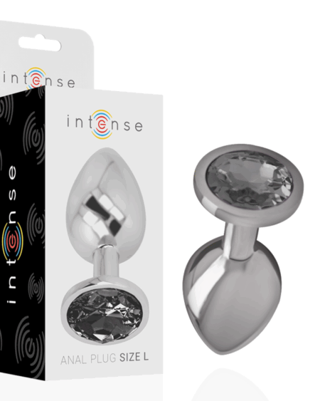 INTENSE - ALUMINUM METAL ANAL PLUG WITH BLACK GLASS SIZE L