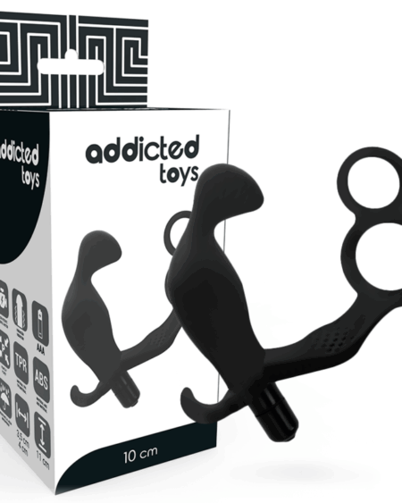 ADDICTED TOYS - ANAL PLUG WITH DOUBLE PENIS RING AND TESTICLES BLACK