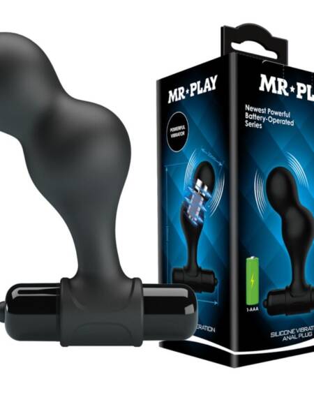 MR PLAY - BLACK SILICONE VIBRATOR ANAL PLUG