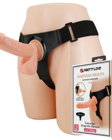 PRETTY LOVE - HARNESS BRIEFS UNIVERSAL HARNESS WITH DILDO TOM 20 CM NATURAL