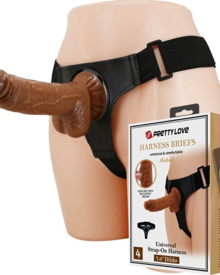 PRETTY LOVE - HARNESS BRIEFS UNIVERSAL HARNESS WITH DILDO MICHEAL 20 CM BLACK