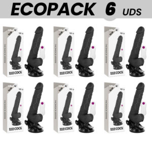 ECOPACK 6 UNITS - BASECOCK REALISTIC VIBRATOR REMOTE CONTROL BLACK WITH TESTICLES 19.5 CM -O- 4 CM