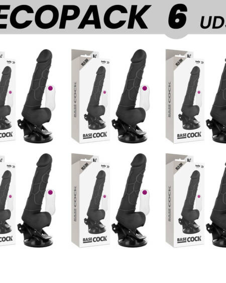 ECOPACK 6 UNITS - BASECOCK REALISTIC VIBRATOR REMOTE CONTROL BLACK WITH TESTICLES 19.5 CM -O- 4 CM