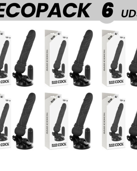 ECOPACK 6 UNITS - BASECOCK REALISTIC VIBRATOR REMOTE CONTROL BLACK 19.5 CM -O- 4 CM