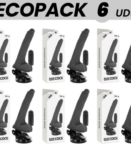 ECOPACK 6 UNITS - BASECOCK REALISTIC BLACK REMOTE CONTROL VIBRATOR WITH TESTICLES 20 CM -O- 4 CM
