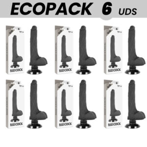 ECOPACK 6 UNITS - BASECOCK REALISTIC VIBRATOR 2-1 BLACK 18.5 CM -O- 4 CM
