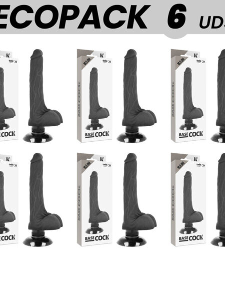 ECOPACK 6 UNITS - BASECOCK REALISTIC VIBRATOR 2-1 BLACK 18.5 CM -O- 4 CM