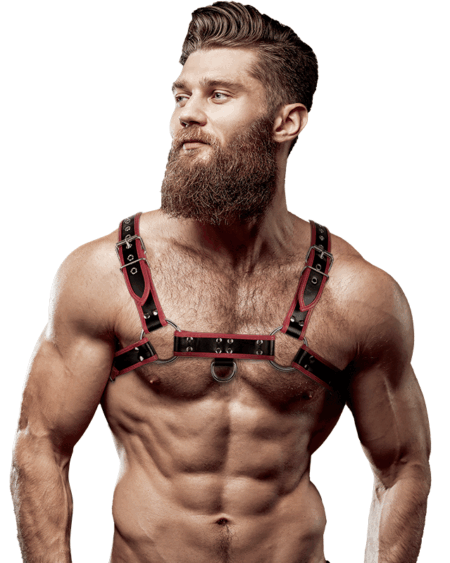 FETISH SUBMISSIVE ATTITUDE - MENS ECO-LEATHER CHEST HARNESS BLACK/RED