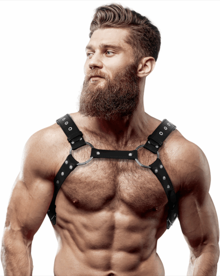 FETISH SUBMISSIVE ATTITUDE - MENS ECO-LEATHER CHEST HARNESS WITH STUDS