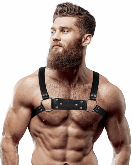 FETISH SUBMISSIVE ATTITUDE - MENS ECO-LEATHER BULLDOG CHEST HARNESS SIZE M/L