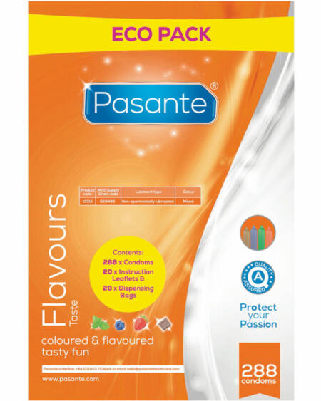 PASANTE - CONDOMS ECO PACK FLAVORS BAG 288 UNITS