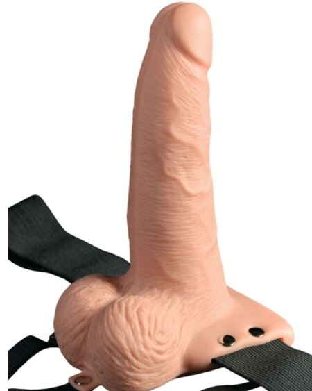 FETISH FANTASY SERIES - ADJUSTABLE HARNESS REMOTE CONTROL REALISTIC PENIS WITH RECHARGEABLE TESTICLES AND VIBRATOR 15 CM