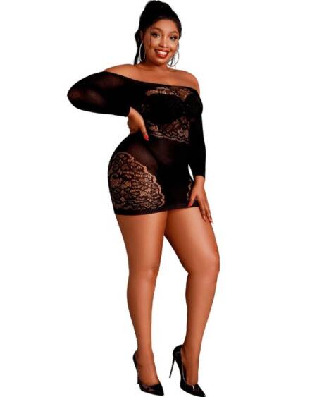 MOONLIGHT - MODEL 7 LONG SLEEVE DRESS BLACK PLUS SIZE
