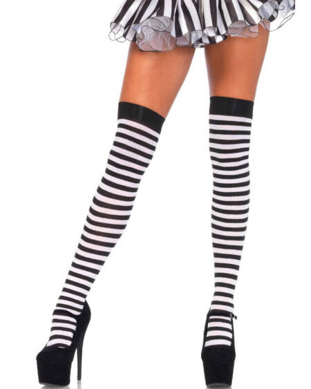 LEG AVENUE - BLACK/WHITE STRIPED HIGH SOCKS