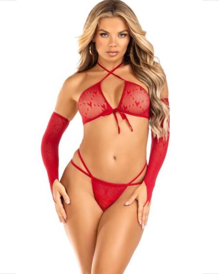LEG AVENUE - SET 3 PIECES TOP + THONG + SLEEVES