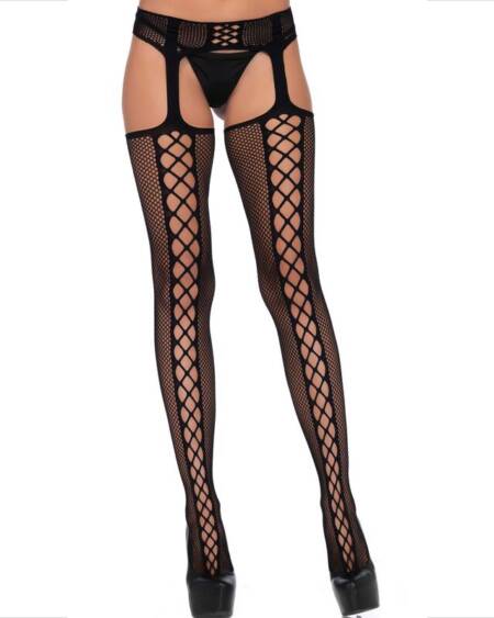 LEG AVENUE - STOCKINGS NET AND GARTER BLACK