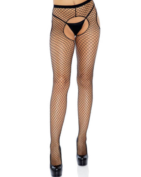 LEG AVENUE - BLACK CROTCHLESS NET STOCKINGS