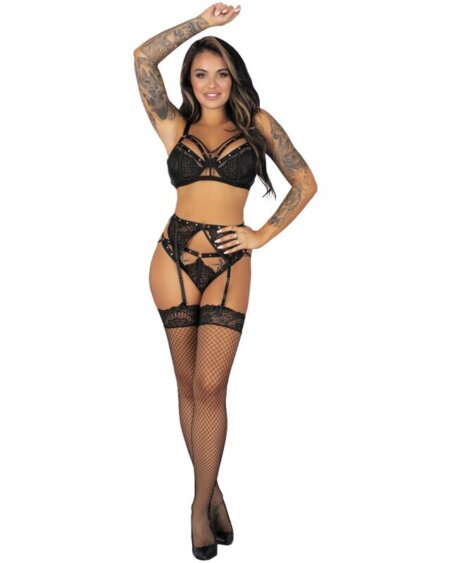 LIVCO CORSETTI FASHION - POJZON LC 90670 BRA + GARTER BELT + STOCKINGS + PANTY BLACK