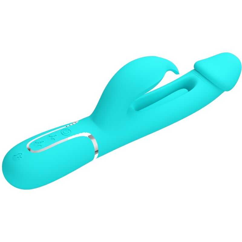 PRETTY LOVE - KAMPAS RABBIT 3 IN 1 MULTIFUNCTION VIBRATOR WITH TONGUE AQUA GREEN - Image 3
