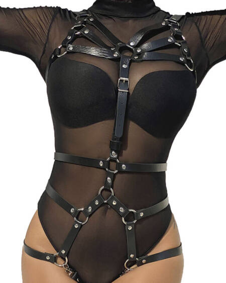 SUBBLIME - BODY HARNESS ADJUSTABLE STRAPS LEATHER BLACK ONE SIZE