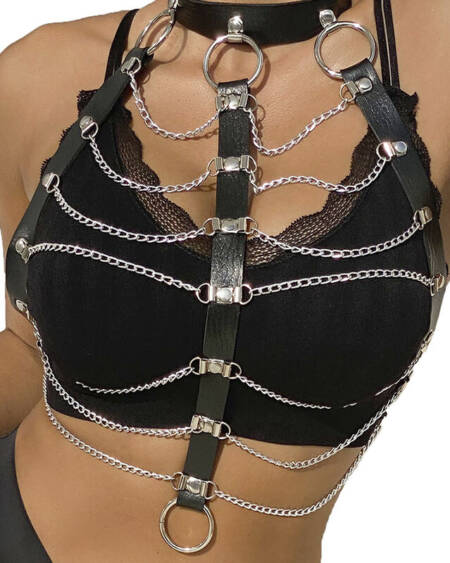 SUBBLIME - CHEST HARNESS LEATHER CHAINS BLACK ONE SIZE