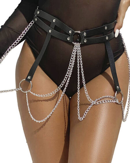 SUBBLIME - LEATHER RING CHAINBELT BLACK ONE SIZE