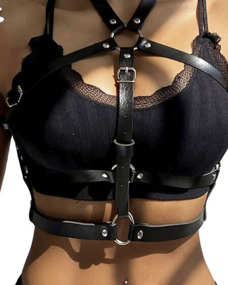SUBBLIME - LEATHER RING CHEST HARNESS BLACK ONE SIZE